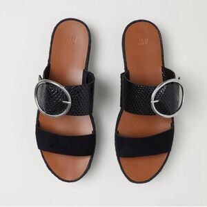 H&M Black Platform Faux Leather Scaled Espadrille Sandals